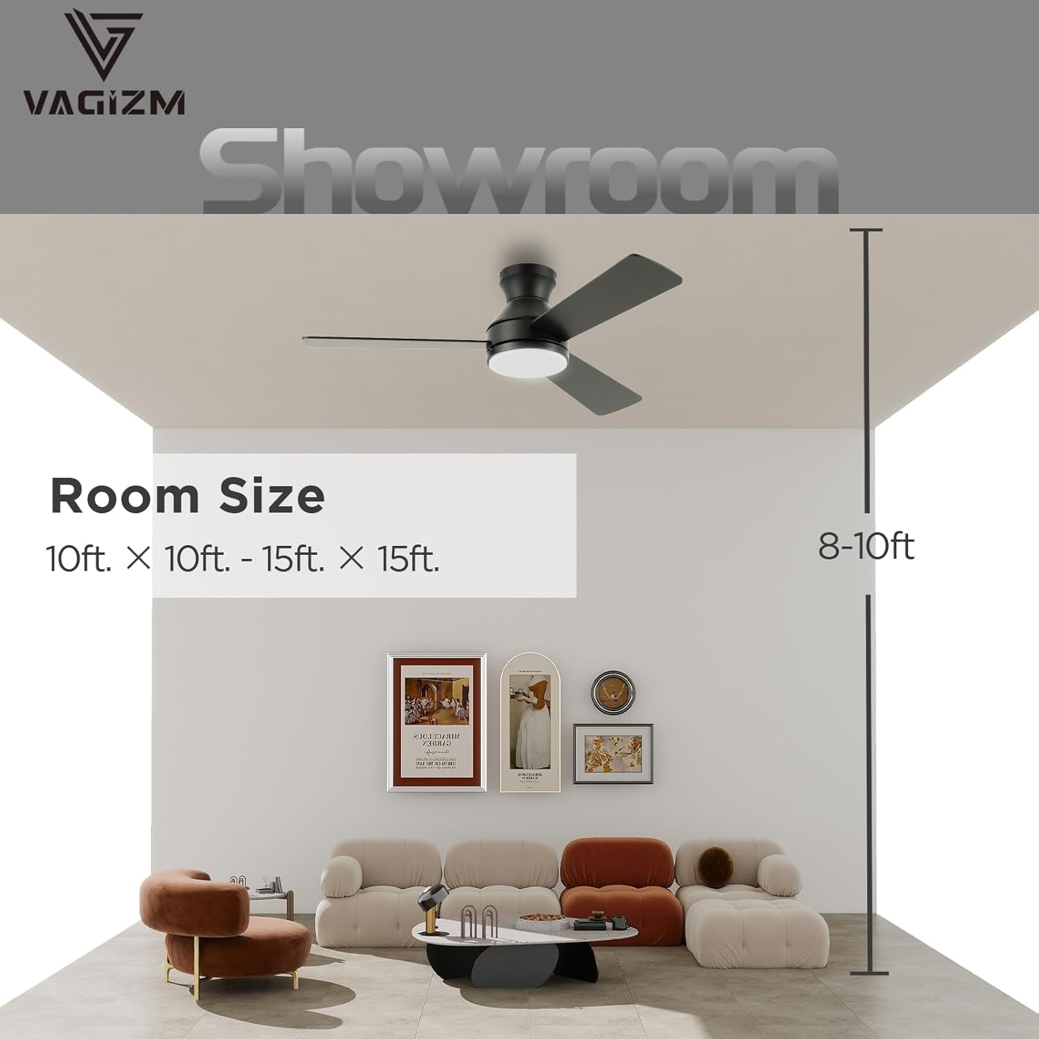 42 Inch Matte Black Low Profile Ceiling Fan with Dimmable LED Light