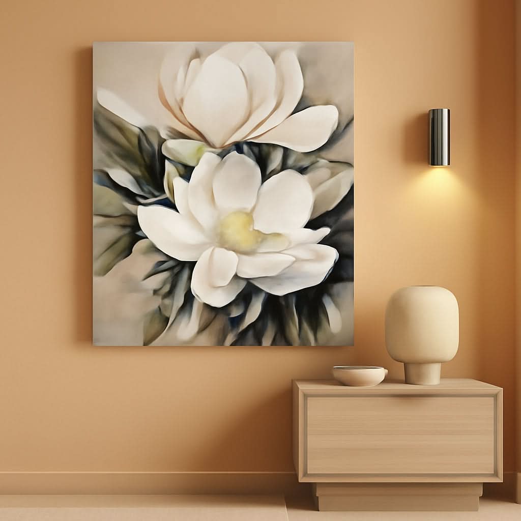 White Flower Canvas Wall Art 24x32 Inch Ready to Hang Textured Painting-0