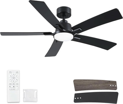 52 Inch Black Ceiling Fan with Lights Remote 5 Blade LED