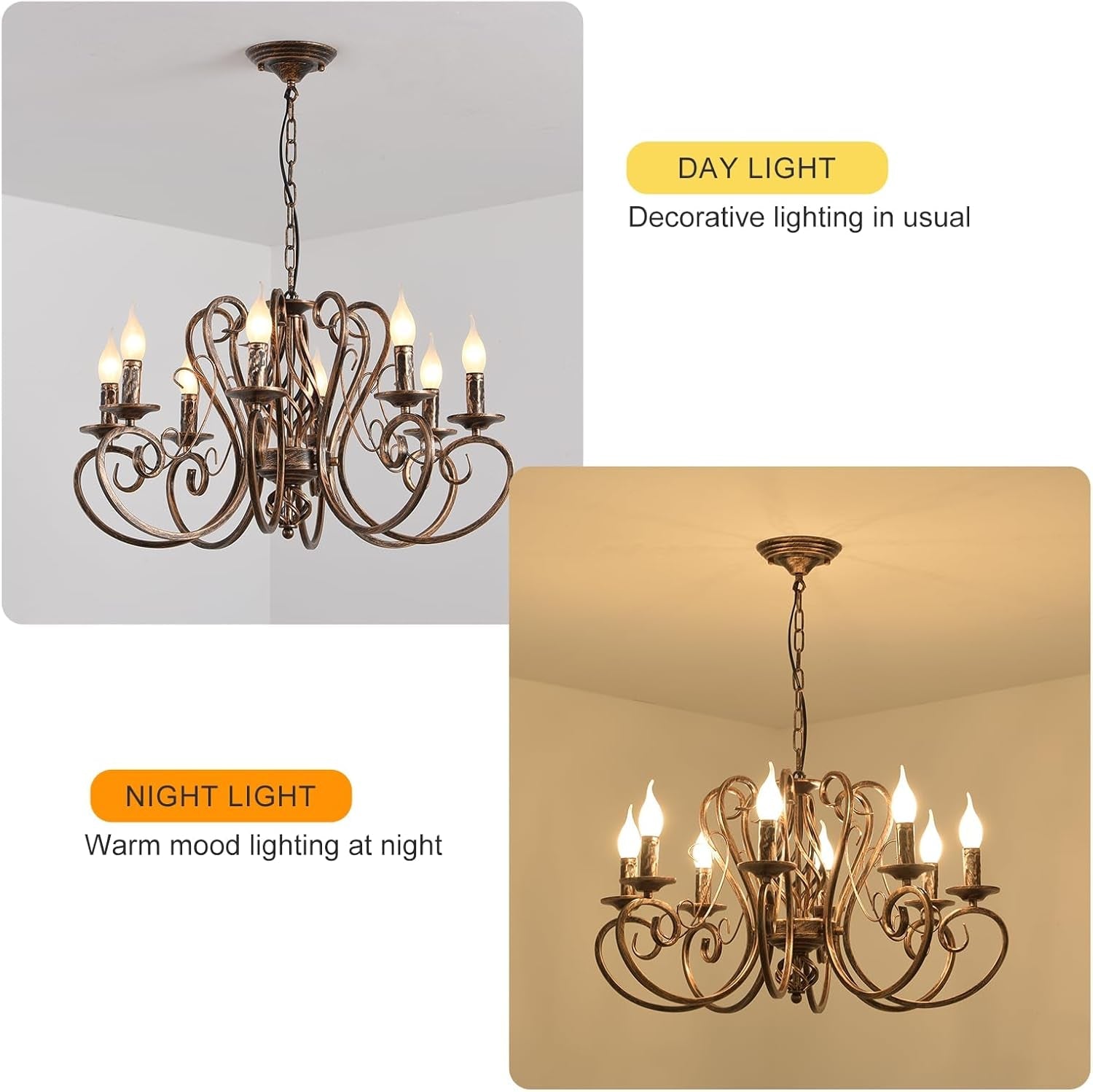 Eight Light French Country Adjustable Bronze Pendant Chandelier