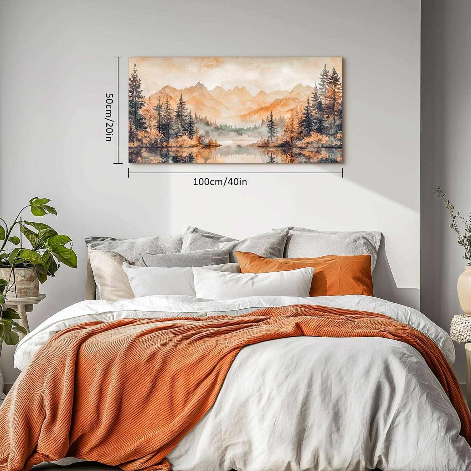 Canvas Wall Art 20x40 Inches Misty Forest Gold Lake Landscape-3