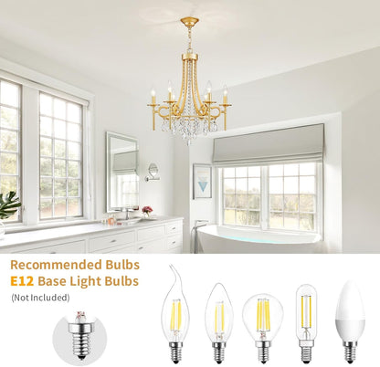 Gold Round Crystal Chandelier Six Luminaires Luxury Candle Light Fixture