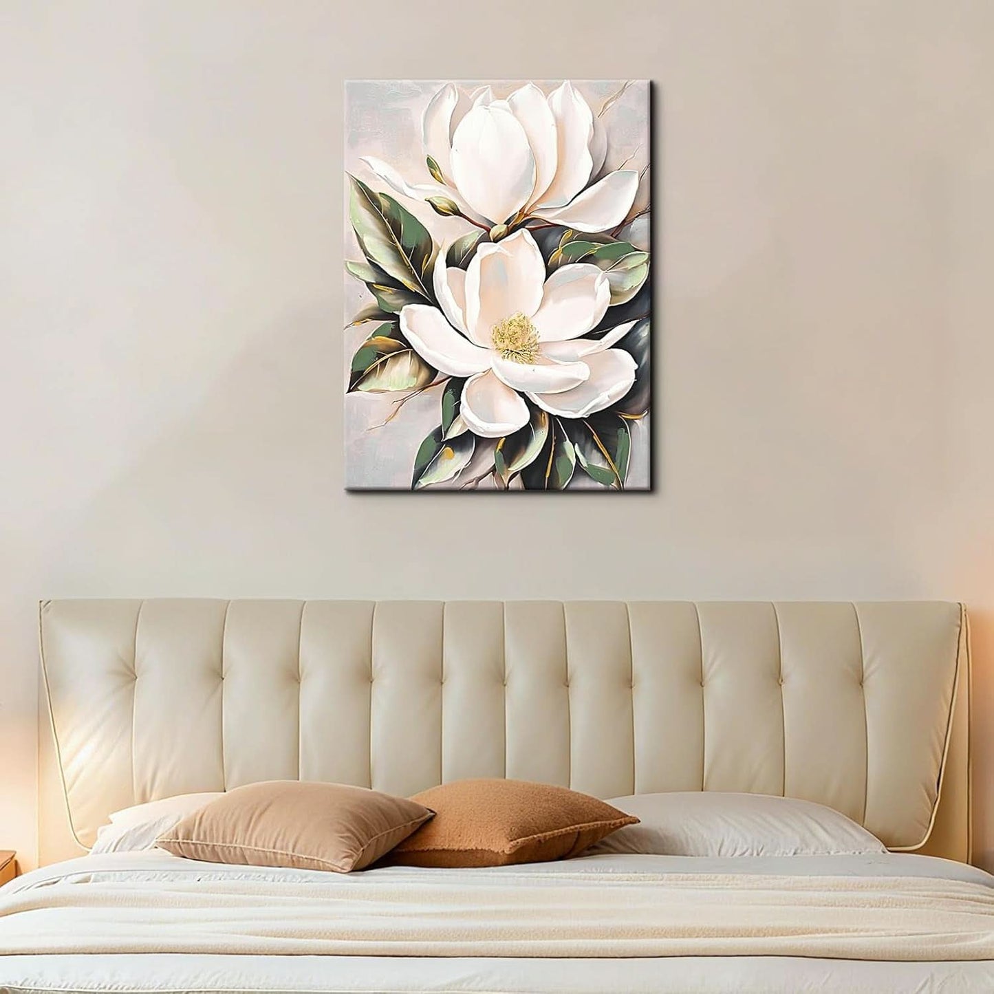 White Flower Canvas Wall Art 24x32 Inch Ready to Hang Textured Painting-2