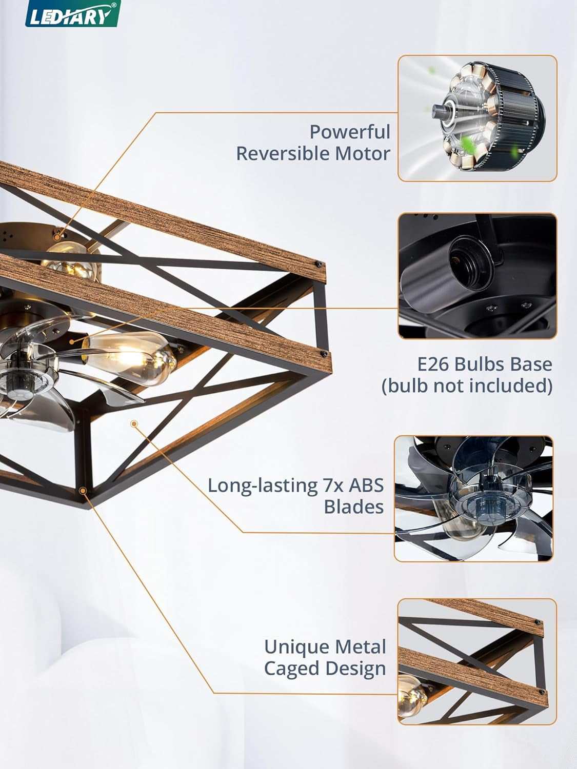 20 Inch Industrial Caged Flushmount Ceiling Fan with Remote Control