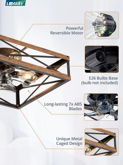 20 Inch Industrial Caged Flushmount Ceiling Fan with Remote Control