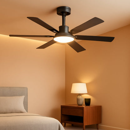 52-Inch Black Ceiling Fan with Dimmable LED Light & Memory Function
