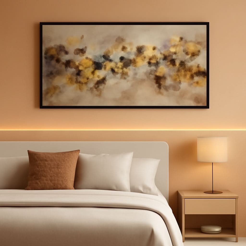 Brown Yellow Abstract Expressionist Canvas Wall Art 24x48 Inches