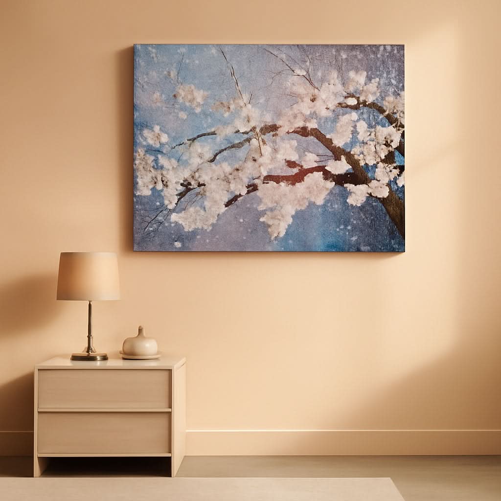 Blue White Plum Blossom Hand-Painted Canvas Wall Art 40x20 Inches