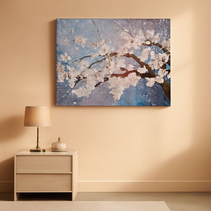 Blue White Plum Blossom Hand-Painted Canvas Wall Art 40x20 Inches