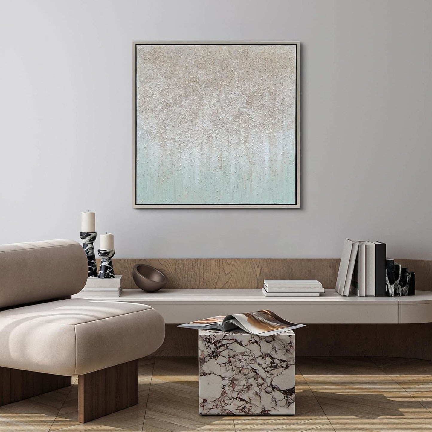 Large Textured 36x36 Abstract Hand Painted Metallic Silver Wall Art