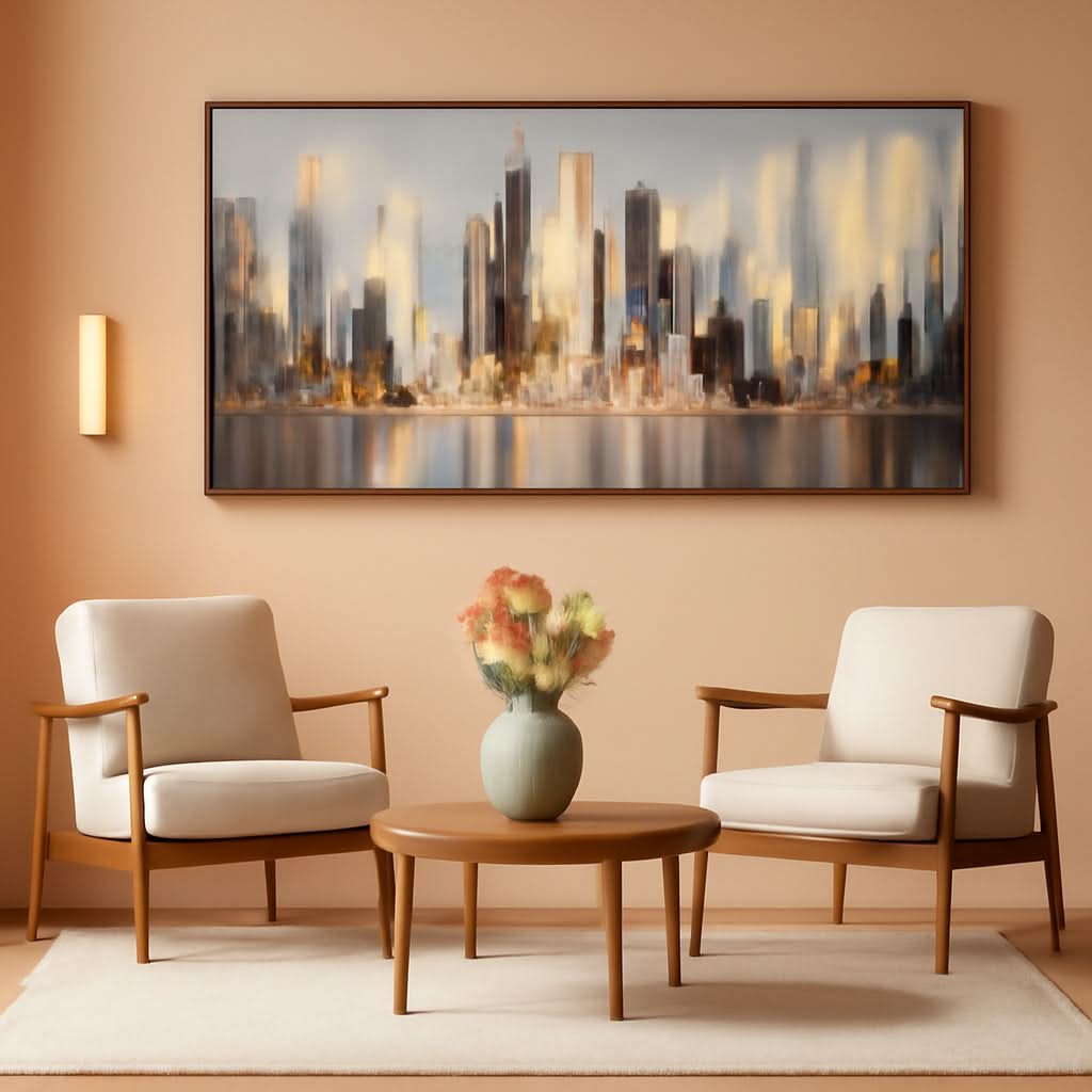 New York Cityscape Canvas Art 24x48 Brown Toned Framed Wall Decor
