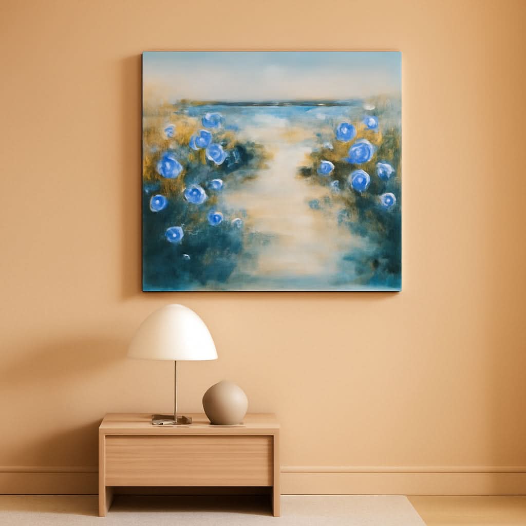 Cerulean Blue Oceanic Coastal Landscape Canvas Wall Art 20x40 Inches-0