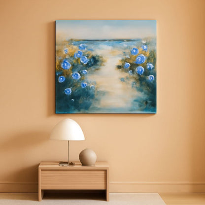 Cerulean Blue Oceanic Coastal Landscape Canvas Wall Art 20x40 Inches-0