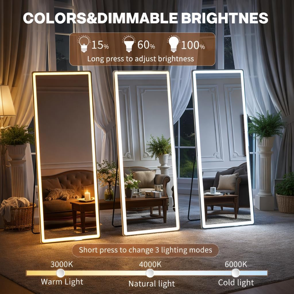 Statement LED Dimmable Full Length Mirror 71x26 Inches Aluminum Frame