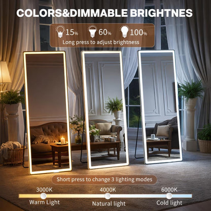 Statement LED Dimmable Full Length Mirror 71x26 Inches Aluminum Frame