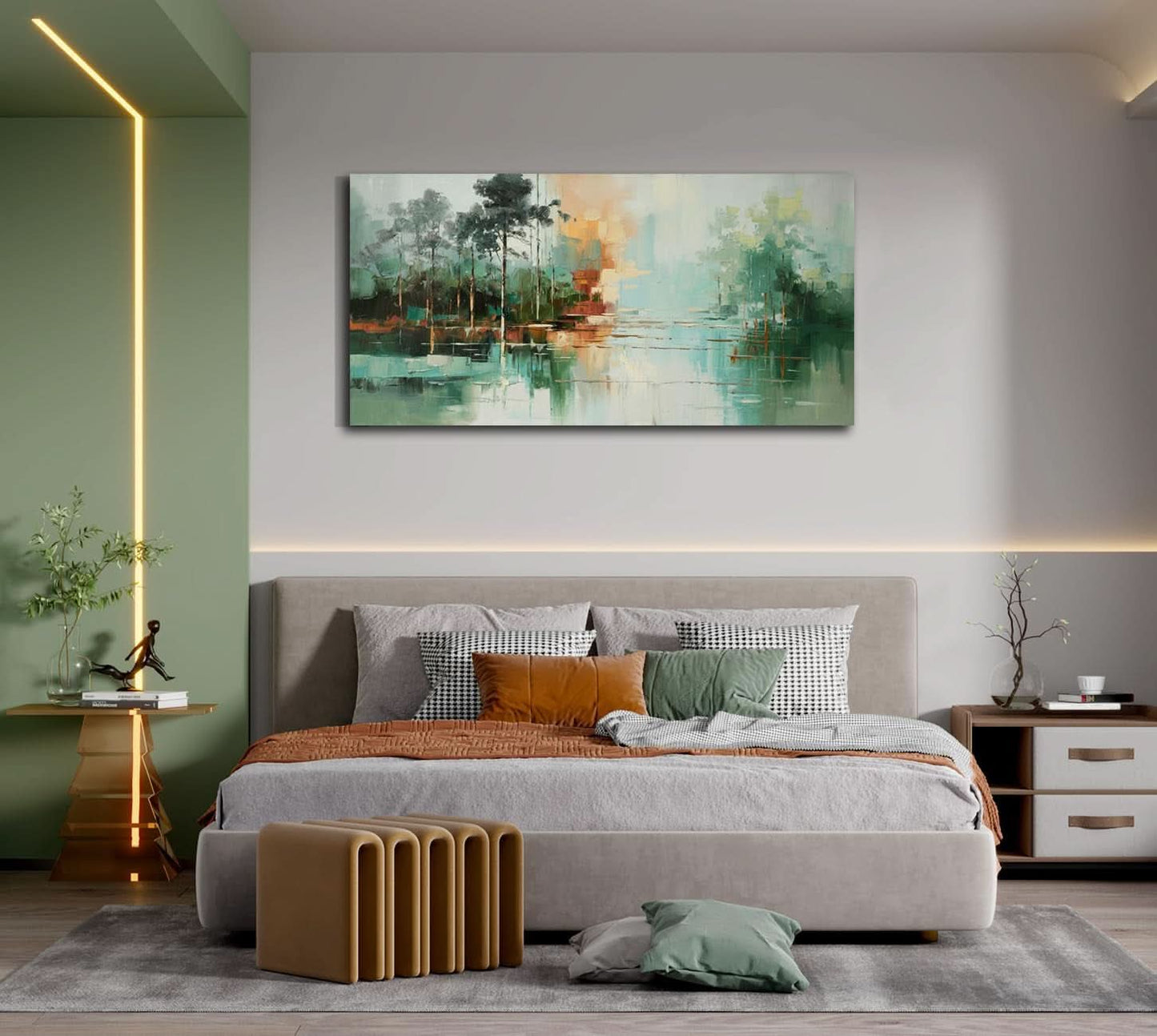 Teal Green Textured Landscape Canvas Wall Art 48x24 Inches