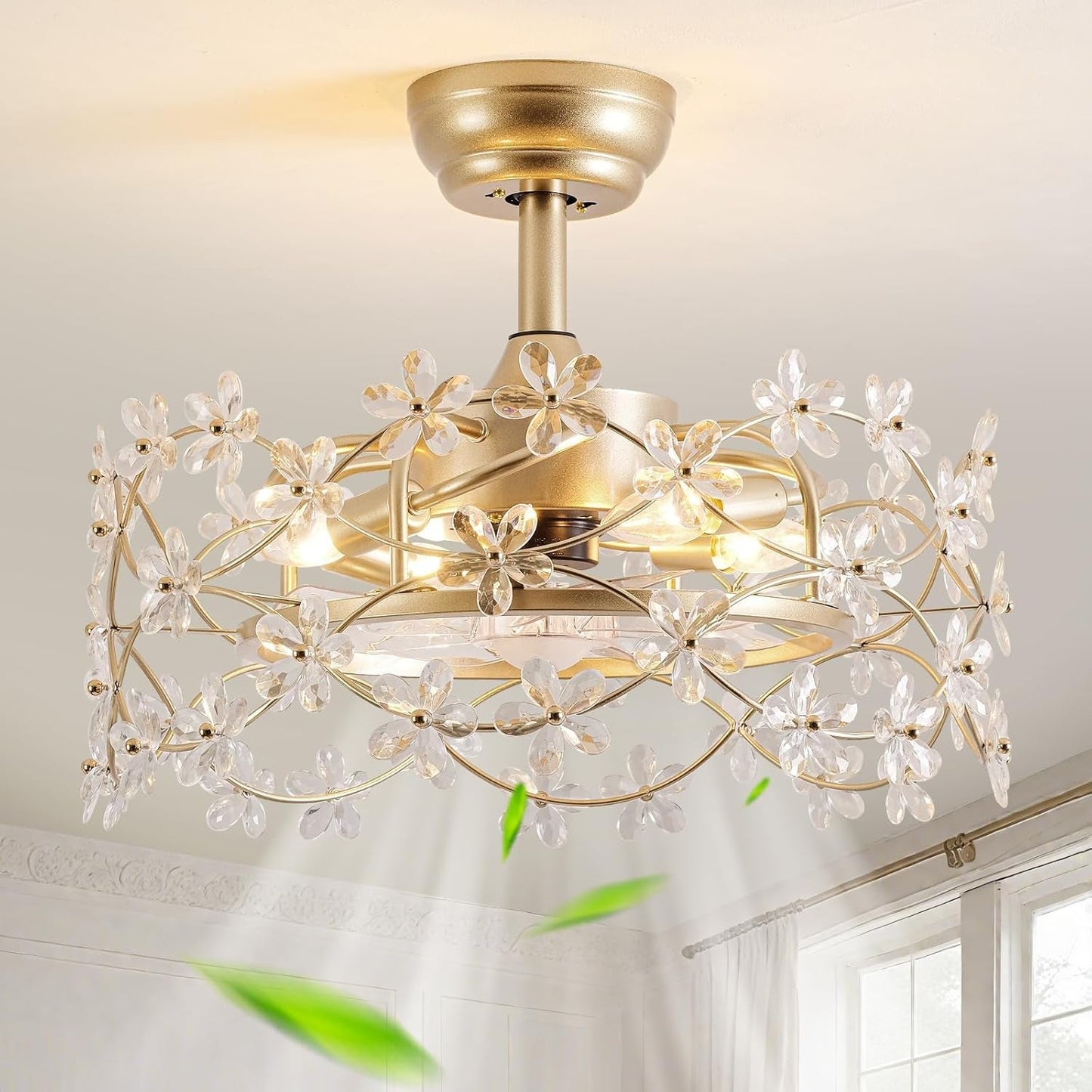 20 Inch Gold Crystal Fandelier Ceiling Fan with LED Light and Remote