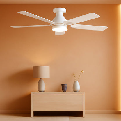 52 Inch White Industrial Ceiling Fan with Remote App Control and Dimmable Light