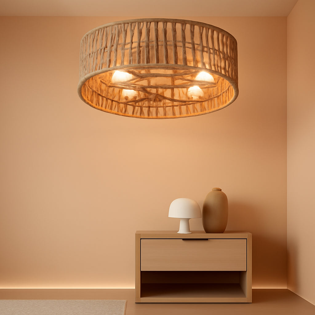 Bohemian Luminous Caged Flush Mount Ceiling Fan with Remote