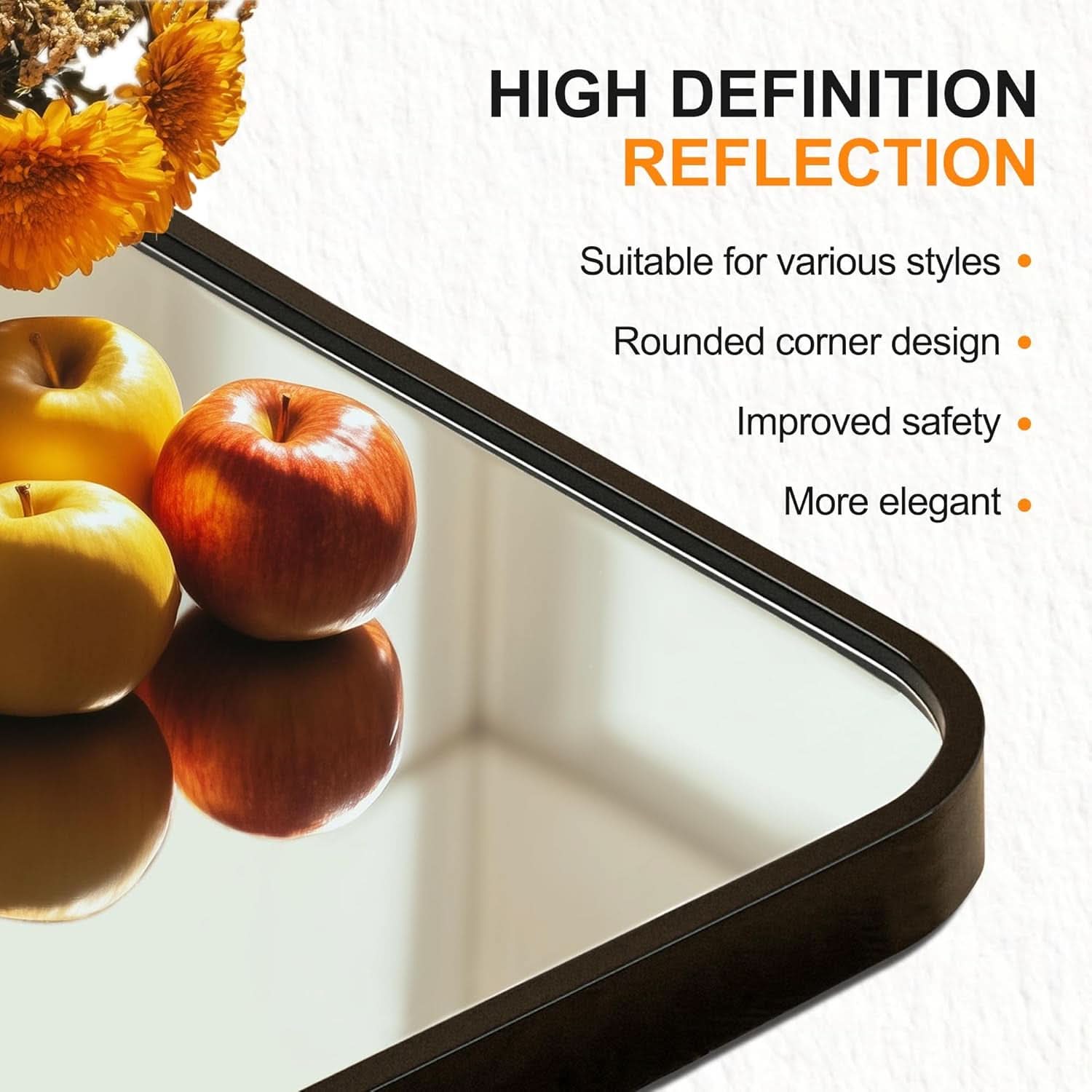 Smartphone with curved glass screen protector displaying apples and flowers on a reflective surface.