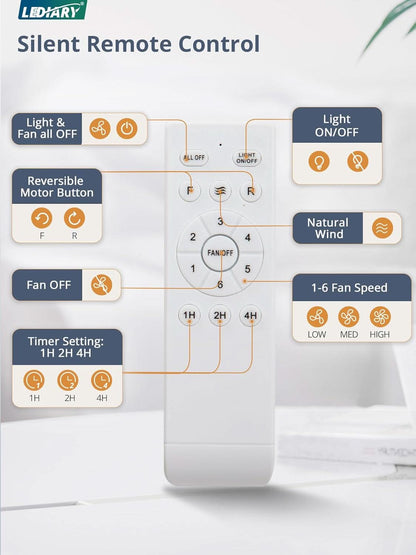 Silent remote control with labeled buttons on a white background