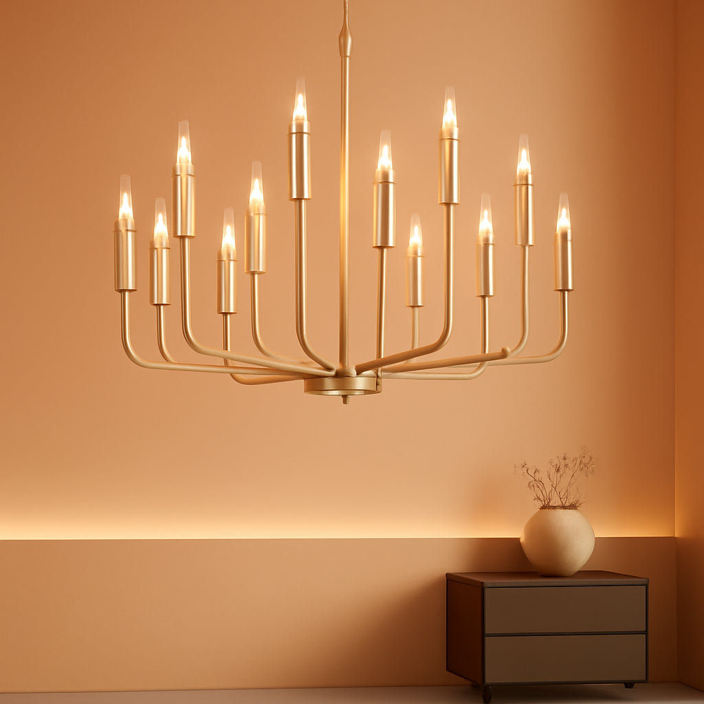 Gold 32-Inch 12-Light Adjustable Arm Chandelier Dining Room Fixture-0