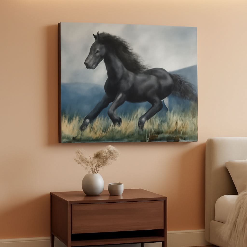 Oversized 24x36 Handpainted Horse Canvas Wall Art Eco Friendly-0
