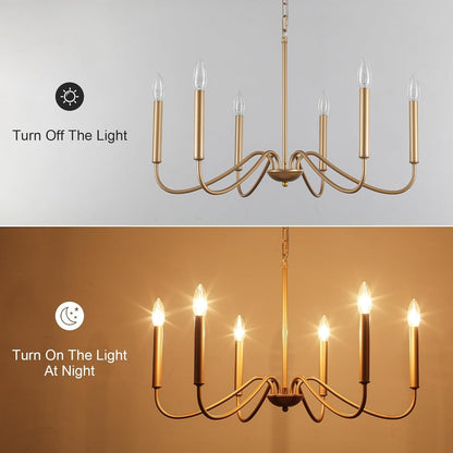 Golden Six-Light Farmhouse Chandelier Gold Tone Dining Room Lighting