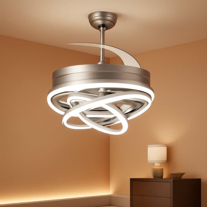 42 Inch Silver Fandelier Ceiling Fan Retractable Blades 5000 CFM