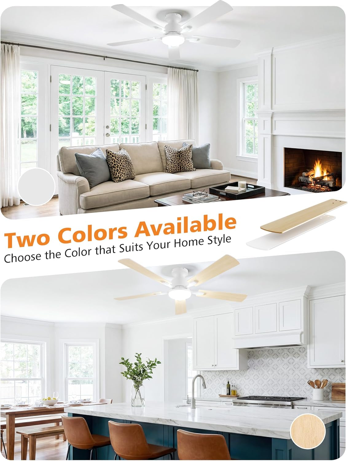 52 Inch White Industrial Ceiling Fan with Remote App Control and Dimmable Light