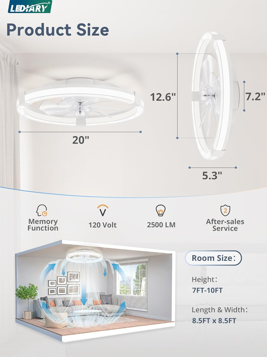 20 Inch White Ceiling Fan with LED Light Remote Control Dimmable-1