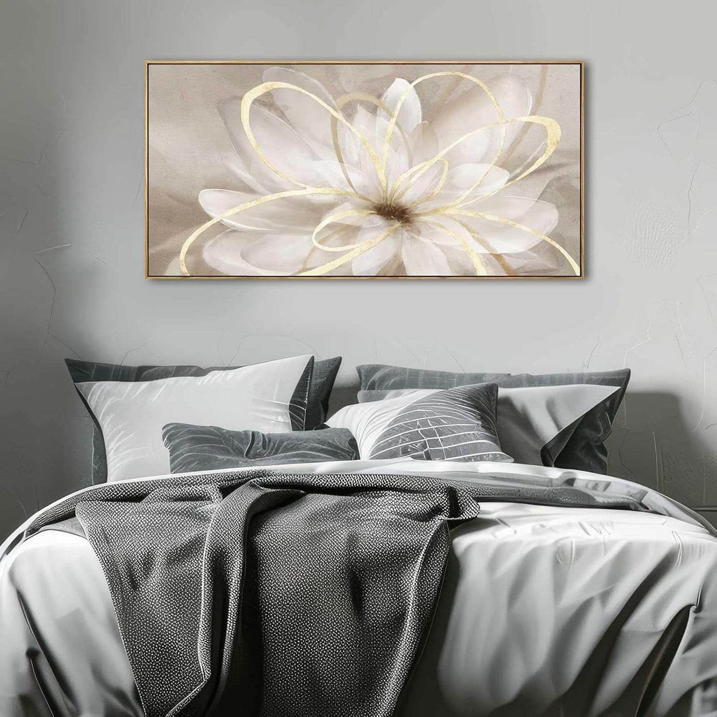 Framed Abstract Canvas Art 20x40 Metallic Gold Modern Wall Decor-2