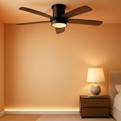 42 Inch Black Walnut Ceiling Fan with Dimmable 3CCT LED Light Flush Mount