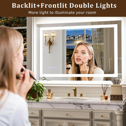 LED Wall Mounted Mirror 40x30 Antifog Dimmable Triple Light Bathroom
