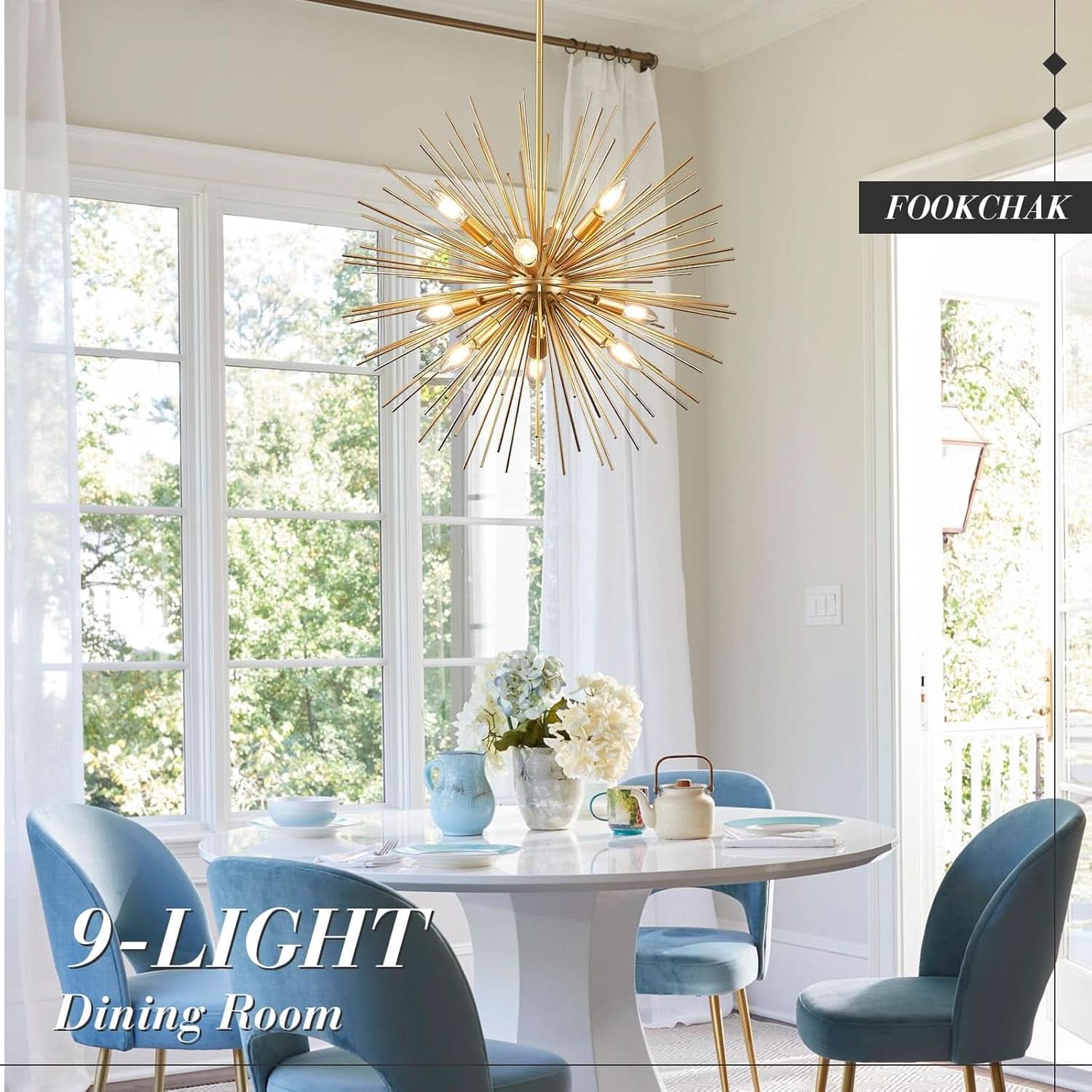 24 Inch Gold Sputnik Chandelier Nine Light Modern Ceiling Fixture-1