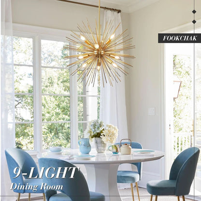 24 Inch Gold Sputnik Chandelier Nine Light Modern Ceiling Fixture-1