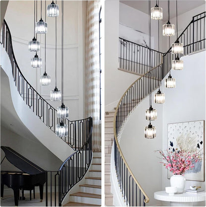 8-Light Black Crystal Pendant Chandelier Adjustable Ceiling Light