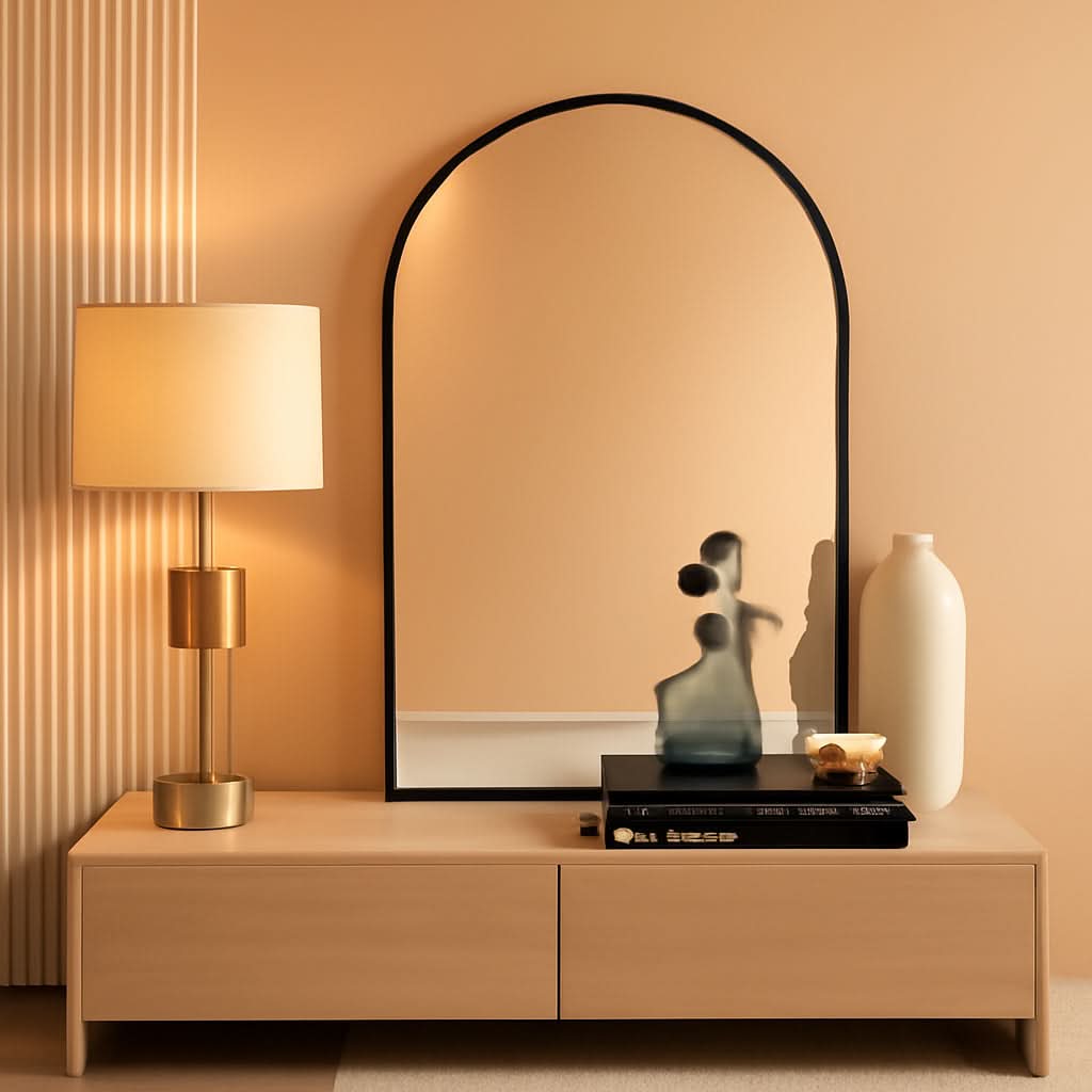 Arched Wall Mirror 24x36 Black Frame Wall Mounted Vanity Mirror-0