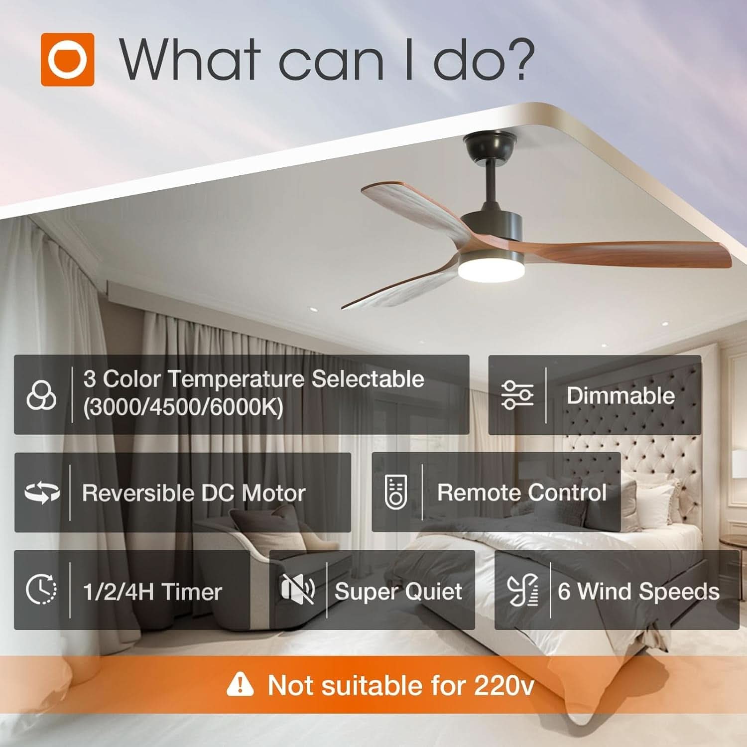 52 Inch Black Walnut Ceiling Fan with Remote Weather Resistant