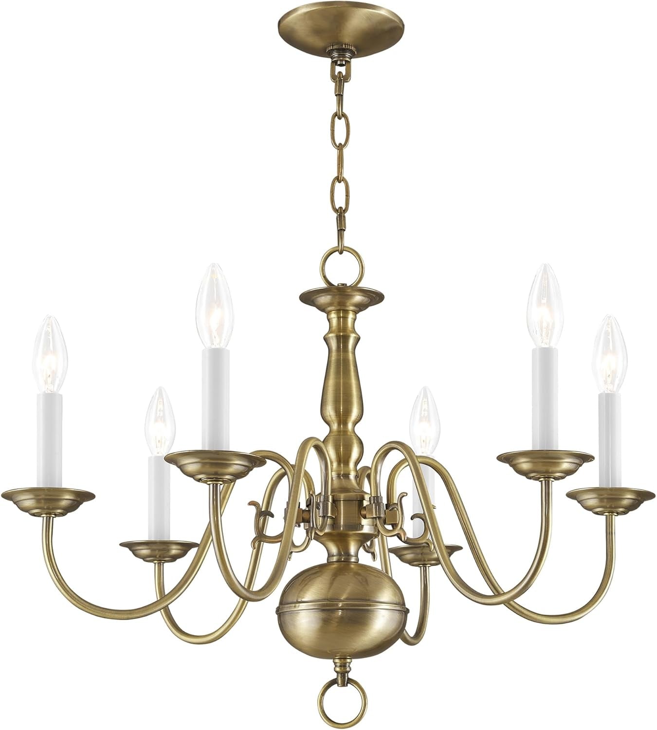 Williamsburgh 6-Light Antique Brass Chandelier Steel Fixture
