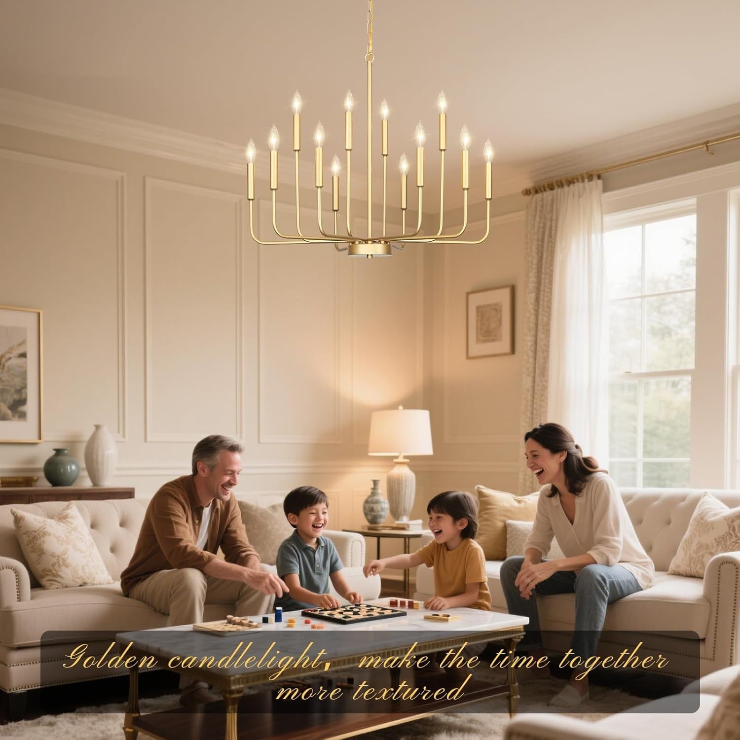 Gold 32-Inch 12-Light Adjustable Arm Chandelier Dining Room Fixture-2