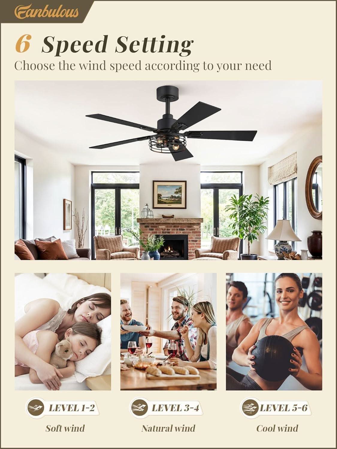 42 Inch Farmhouse Ceiling Fans with Lights Black Cage 2 Pack-2