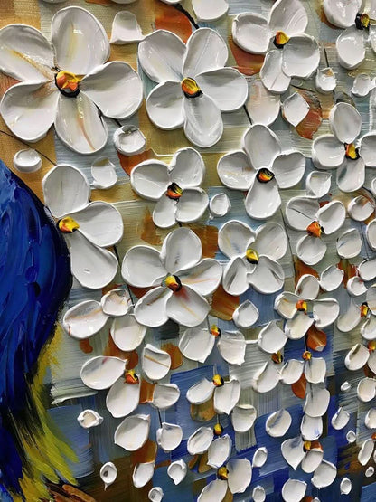 Hand-Painted 24x48 Inch Peacock Feather Oil Painting Framed Canvas