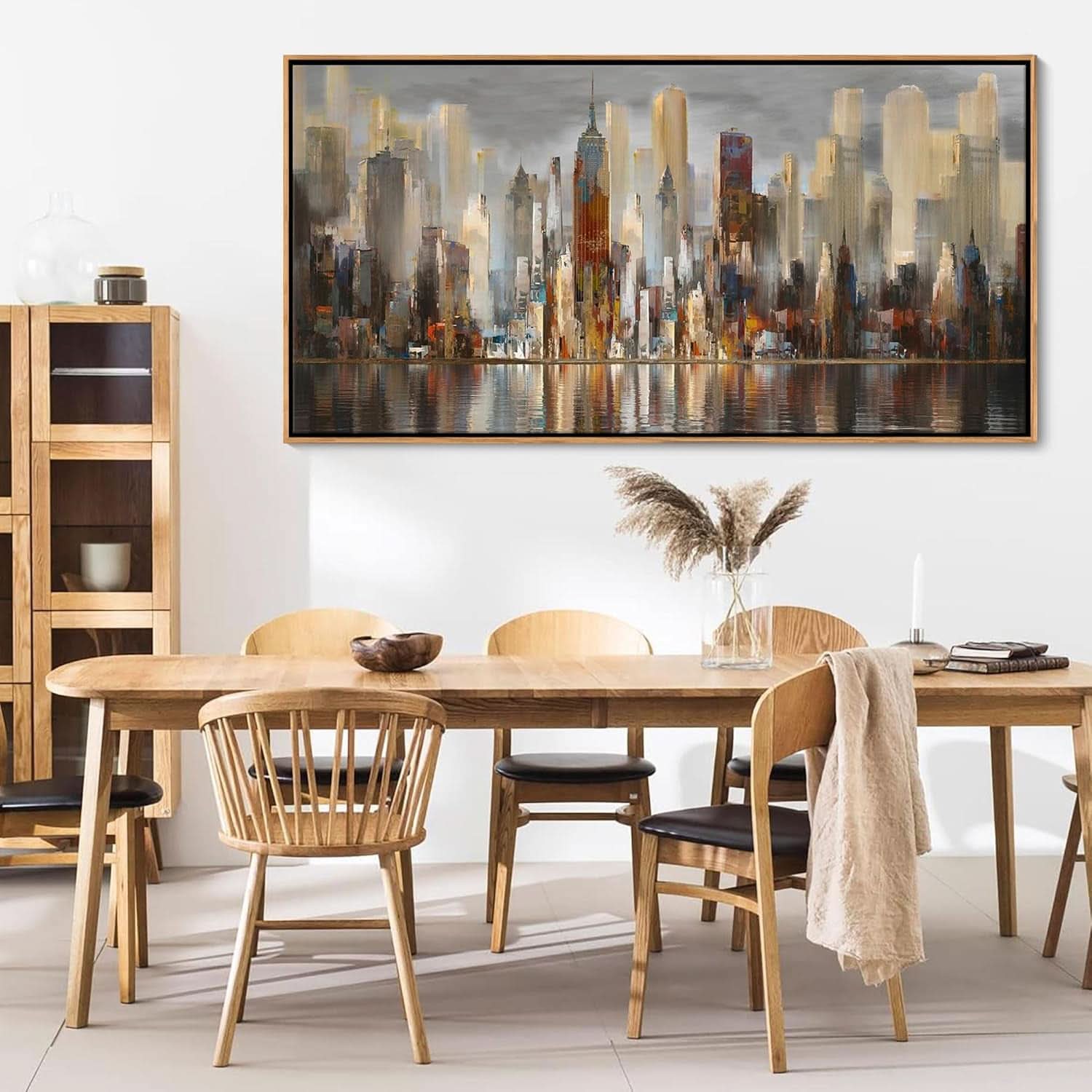 New York Cityscape Canvas Art 24x48 Brown Toned Framed Wall Decor