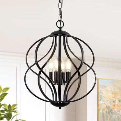 Black Four Light Geometric Pendant Chandelier Adjustable Height