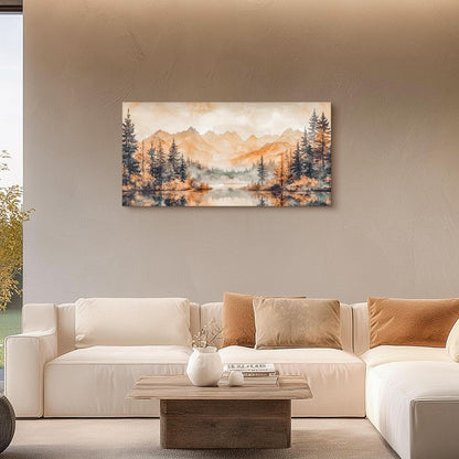 Canvas Wall Art 20x40 Inches Misty Forest Gold Lake Landscape-1