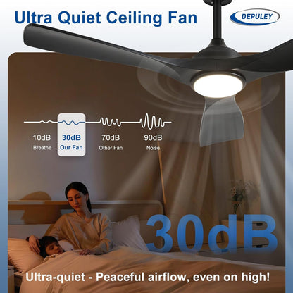 52 Inch Black Ceiling Fan with Dimmable LED Light and Remote Control