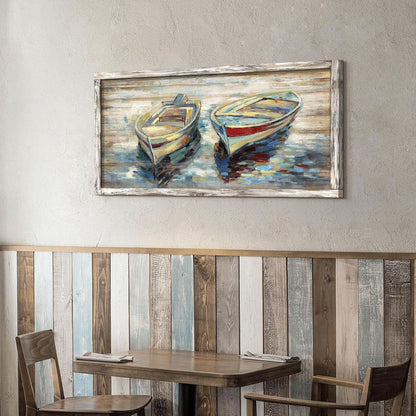 Abstract Nautical Seascape 40x20 Framed Coastal Wall Art Decor