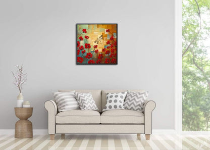 Framed Dragonfly Floral Impressionist Canvas Wall Art Black Frame
