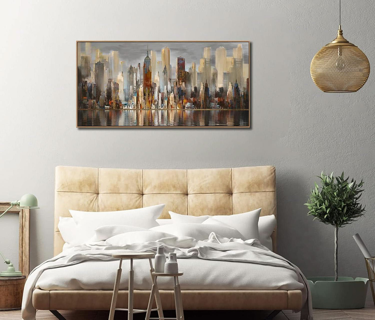 New York Cityscape Canvas Art 24x48 Brown Toned Framed Wall Decor